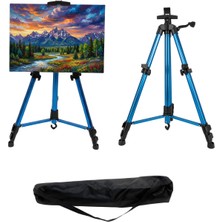 Temel Katlanabilir Alüminyum Tripod Şövale - Kollu Yükseklik Ayarlı, Su Terazili, Mavi