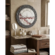 Duvarsaati -35CM- Modern Dekoratif Duvar Saati - El Yapımı Gümüş Taş Detaylı - Epoksi Duvar Saati