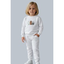 Evavi Erkek Çocuk Üç Ayı Baskılı Bisiklet Yaka Beyaz Eşofman Takımı