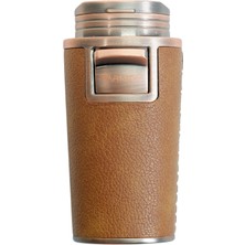 Parmida Kahverengi Çift Torch Deri Kaplama Puro Çakmak PCM0990