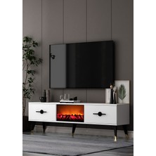 Cantek Dizayn TV0056-0056-TXA150-32 Şömineli Tv Sehpası Beyaz-Siyah