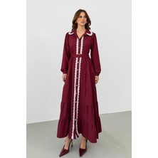 Bejna Kadın Dantel Detaylı Maxi Gömlek Elbise