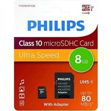 Philips FM08MP45B/00 8gb CLASS10 Uhs-I U1 Tf Adaptörlü Micro Sdhc Hafıza Kartı