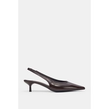 Selin Shoes Kisel Kısa ve Ince Topuk Bilek Lastik Detay Kadın Topuklu Ayakkabı- Kahve Rugan