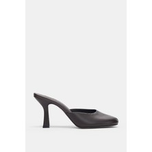 Selin Shoes Velmira Hakiki Deri Ön Kapalı Topuklu Kadın Terlik- Kahverengi