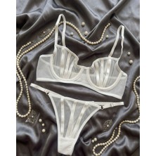 Loresima Beyaz Balenli Dantelli Cizgili Iç Çamaşırı