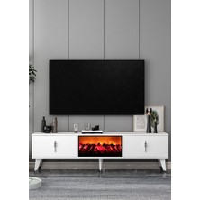 Cantek Dizayn TV0055-0055-TXA150-32 Şömineli Tv Sehpası Beyaz-Gümüş
