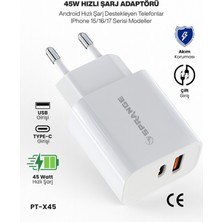 Sprange iphone IPAD 15 16 17 15 16 17 Pro 15 16 17 Plus 15 16 17 Pro Max Uyumlu 45W Type-C Pd Usb-A Şarj