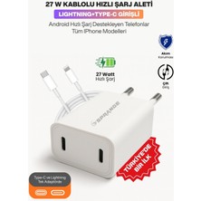 Sprange Dünya\'da Ilk Tek Adaptör Çift Giriş 27W Lightning To Type-C Pd Girişli Hızlı Şarj Cihazı