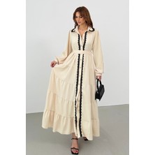 Bejna Kadın Dantel Detaylı Maxi Gömlek Elbise