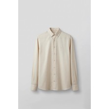 Abluka Online Erkek Relaxed Minimal Nakışlı Basic Tencel Gömlek Bej