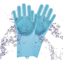 2 Adet(Sağ, Sol)Isıya Dayanıklı Tırtıklı Sihirli Köpek Yıkama Fırçalama Eldiveni Bulaşık Banyo Araba