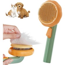 Kedi Köpek Tüy Toplama Tarama Basmalı Bakım Fırçası Otomatik Tuşlu Bal Kabağı Tasarımlı Fırça