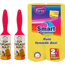 2 Adet Eko Tüy Toplayıcı Rulo 60 Yaprak ve Parex Smart Rulo Temizlik Bezi 2'li Perforeli