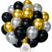 Joyane Siyah Altın Gümüş Metalik Balon Seti | 24 Parça A Kalite Balon, Parti ve Doğum Günü Seti