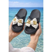 Slipcat Kadın Fiyonk Detaylı Ayıcıklı Plaj Terliği-Hafif Taban Kaymaz Günlük Yazlık Deniz Havuz Terliği Rahat Konforlu Şık Tasarım