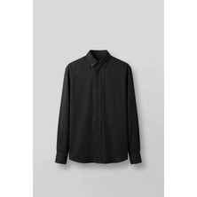 Abluka Online Erkek Relaxed Minimal Nakışlı Basic Tencel Gömlek Siyah