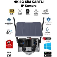 MPIA 4K 4g Sım Kartlı Solar Kamera Çift Lensli Sesli Görüşme 180° Panoramik Görüş Ip Kamera 128GB Hediye