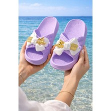 Slipcat Kadın Fiyonk Detaylı Ayıcıklı Plaj Terliği-Hafif Taban Kaymaz Günlük Yazlık Deniz Havuz Terliği Rahat Konforlu Şık Tasarım