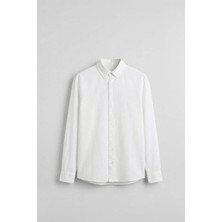 Abluka Online Erkek Relaxed Minimal Nakışlı Basic Tencel Gömlek Beyaz