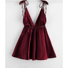 Kılıç Lingerie Bordo Saten Sade Kadın Tek Gecelik