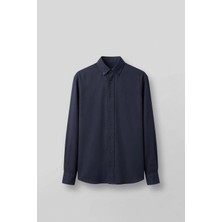 Abluka Online Erkek Relaxed Minimal Nakışlı Basic Tencel Gömlek Lacivert