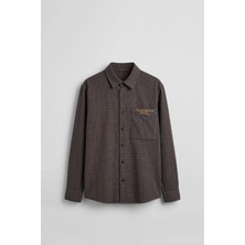 Abluka Online Erkek Relaxed Vintage Yıkamalı Ekose Sırt Baskılı Gömlek Antrasit