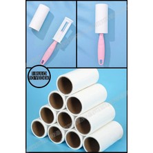 1 Adet Rulo 10ADET Yedek Başlık 60 Yapraklı Tüy Toplama Rulosu Yapışkanlı Kıl Tüy Toz Toplayıcı Rulo