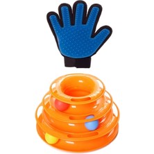 2li Set 3 Katlı Toplu Yuvarlak Kedi Oyuncağı ve Kedi Köpek Tüy Toplayıcı Eldiven