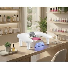 Wien Nail Master Oval U Tipi Telefon Standlı Ergonomik Manikür Sehpası Beyaz Manikür Kol Desteği U2W