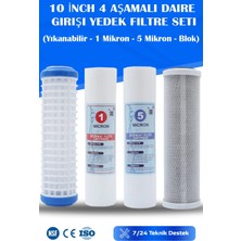 Watermelon Daire Bina Sayaç Girişi 10" Inc 4 Aşama ( Yıkanabilir,1 Mikron,5 Mikron,blok ) Yedek Filtre Seti