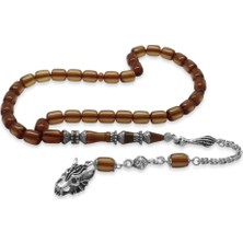 Tesbihname Kararmaz Metal Bozkurt Püsküllü Alpaka Nakkaş Imameli Kapsül Kesim Şeffaf Renk Sıkma Kehribar Tesbih