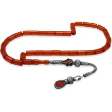 Tesbihname 1000 Ayar Gümüş Kazaz Püsküllü Kesme Kesim Kırmızı Ateş Kehribar Tesbih