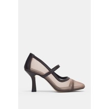 Selin Shoes Velensa Lastikli Küt Burun Kadın Topuklu Ayakkabı- Kahverengi