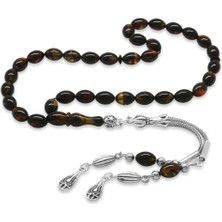 Tesbihname Kararmaz Metal Su Damlası Püsküllü Arpa Kesim Bilek Boy Bala-Kırmızı Ateş Kehribar Tesbih