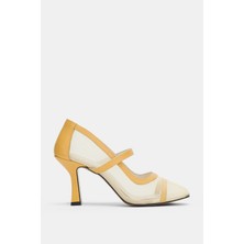 Selin Shoes Velensa Lastikli Küt Burun Kadın Topuklu Ayakkabı- Sarı