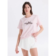 Jeep Bisiklet Yaka Baskılı Pembe Kadın T-Shirt J6SL-TST7182