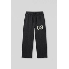 Abluka Online Erkek Baggy Fit Vintage Yıkamalı 08 Baskılı Eşofman Altı Siyah