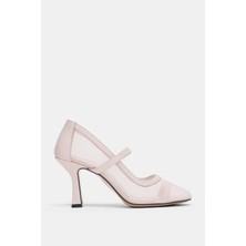 Selin Shoes Velensa Lastikli Küt Burun Kadın Topuklu Ayakkabı- Pudra