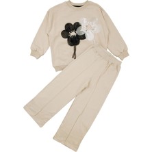 by BebekOdam Kız Çocuk Bej Siyah Tüllü Çiçekli Incili 2'li Takım - 1016610