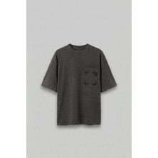 Abluka Online Erkek Oversize Premium Cep Nakışlı T-Shirt Siyah