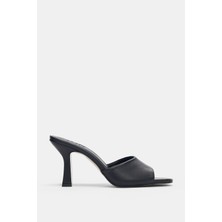 Selin Shoes Sereza Hakiki Deri Topuklu Kadın Terlik- Siyah