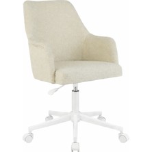 Hause Box Louis Çalışma Sandalyesi – Silinebilir Keten Kumaş (Krem / Beyaz Metal Ayak)