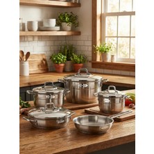 Bonera Sienna Indüksiyon Ocak Uyumlu 9 Parça Çelik Tencere Tava Seti