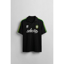 Abluka Online Erkek Regular Fit Nakış Detaylı Polo Yaka Forma T-Shirt Siyah