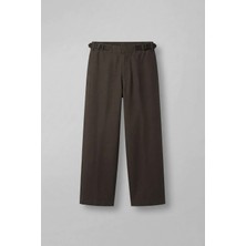 Abluka Online Erkek Baggy Fit Tokalı Kemer Detaylı Keten Pantolon Kahverengi