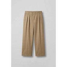 Abluka Online Erkek Baggy Fit Asimetrik Pileli Tencel Pantolon Bej