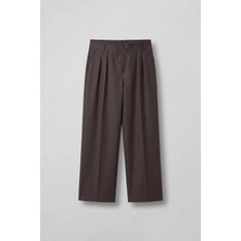 Abluka Online Erkek Baggy Fit Asimetrik Pileli Tencel Pantolon Kahverengi