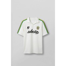 Abluka Online Erkek Regular Fit Nakış Detaylı Polo Yaka Forma T-Shirt Ekru