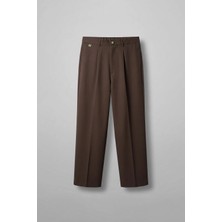 Abluka Online Erkek Relaxed Fit Pile Detaylı Premium Kumaş Pantolon Kahverengi